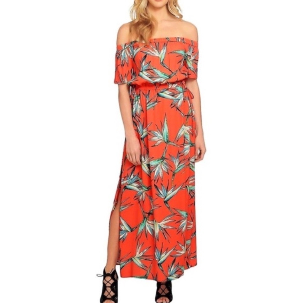 1.State Pink Floral Off The shoulders Maxi Dress